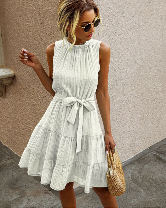 Damen Luftiges Sommerkleid im lässigen Stufenlook mit Taillengürtel R&B