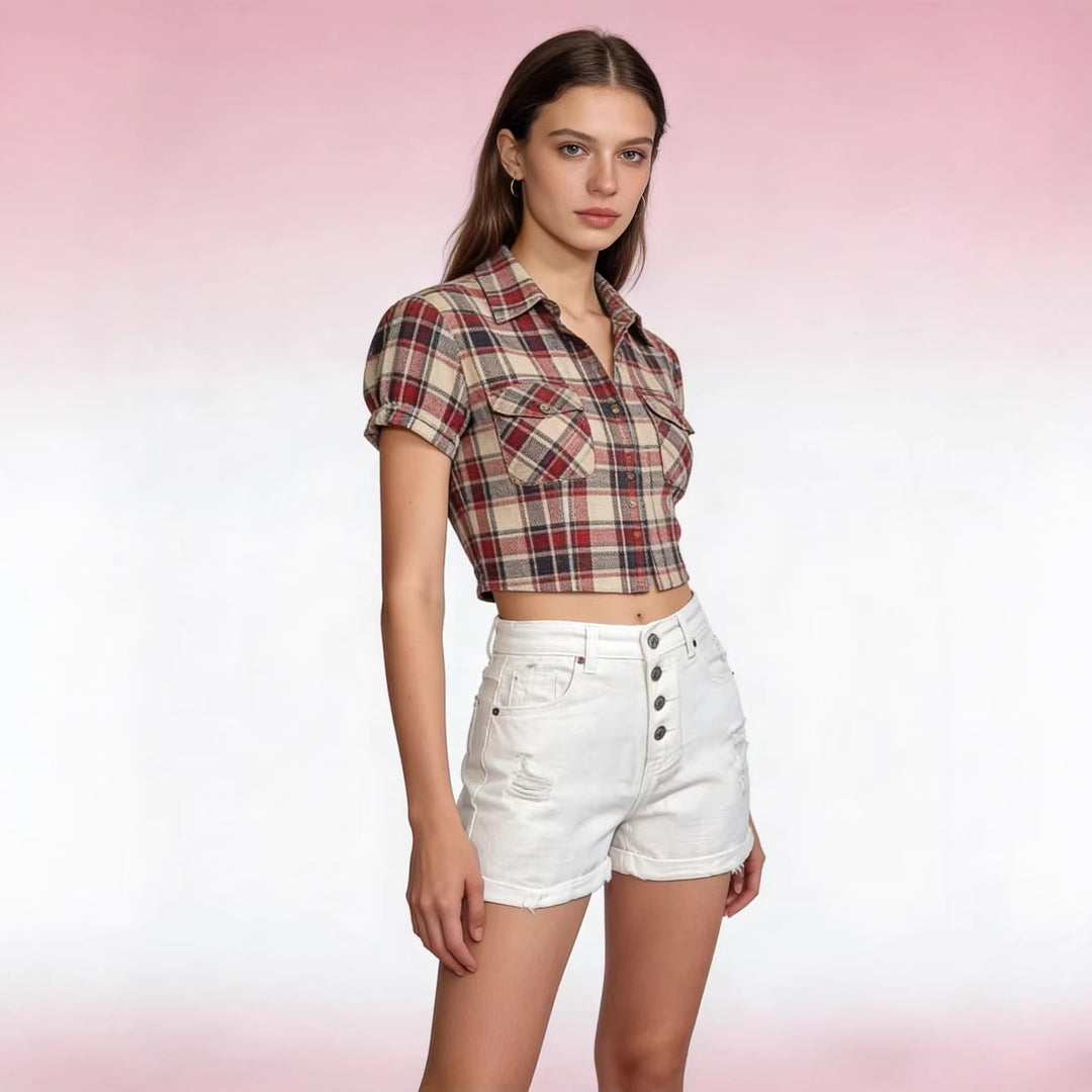 Damen cropped Denim-Jacke mit zwei Taschen R&B