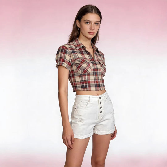 Damen cropped Denim-Jacke mit zwei Taschen R&B