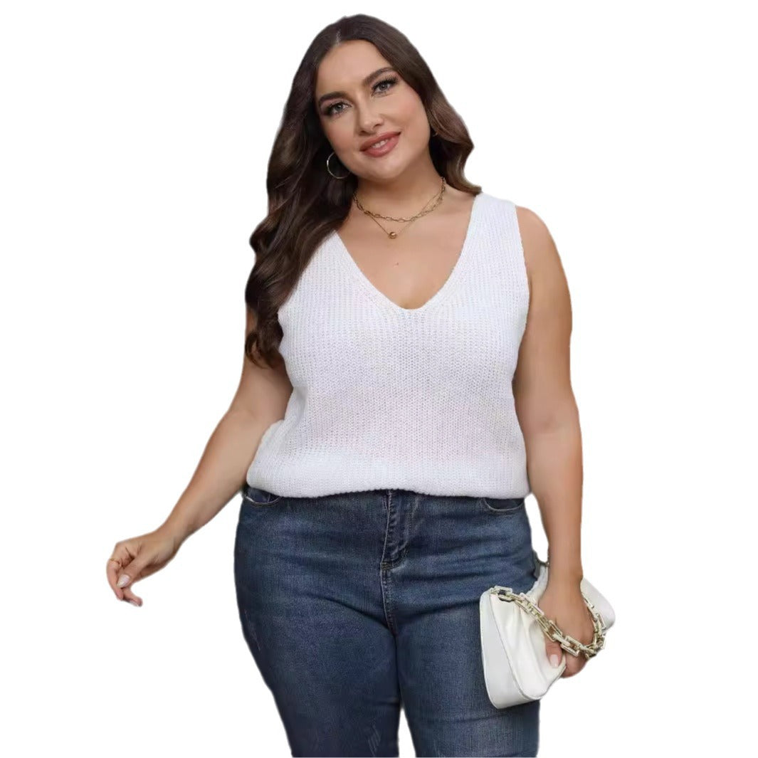 Damen luftiges Stricktop mit V-Ausschnitt R&B