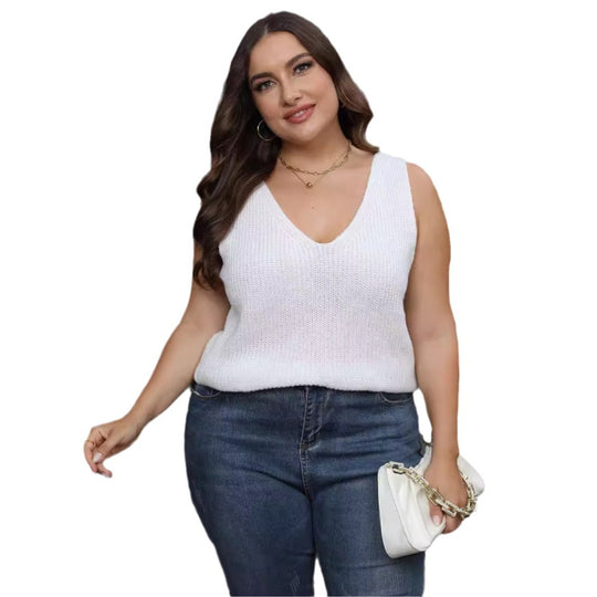 Damen luftiges Stricktop mit V-Ausschnitt R&B
