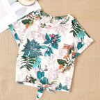 Damen Kurzarmbluse mit floralem Design und knotbarem Saum R&B