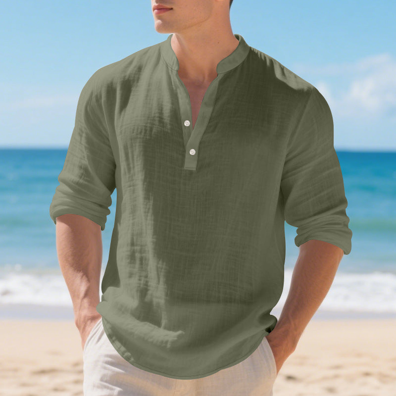 Herren Langarm-Henley-Shirt mit bequemen Knöpfen und lässigem Schnitt R&B