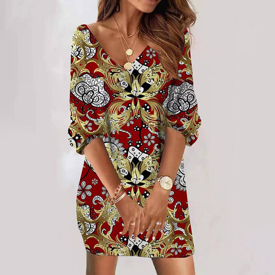 Damen Freizeitkleid mit verspieltem Camouflage-Muster und V-Ausschnitt R&B