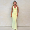 Damen Maxikleid mit tiefem V-Ausschnitt und modischem Wickeldesign R&B