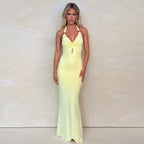 Damen Maxikleid mit tiefem V-Ausschnitt und modischem Wickeldesign R&B