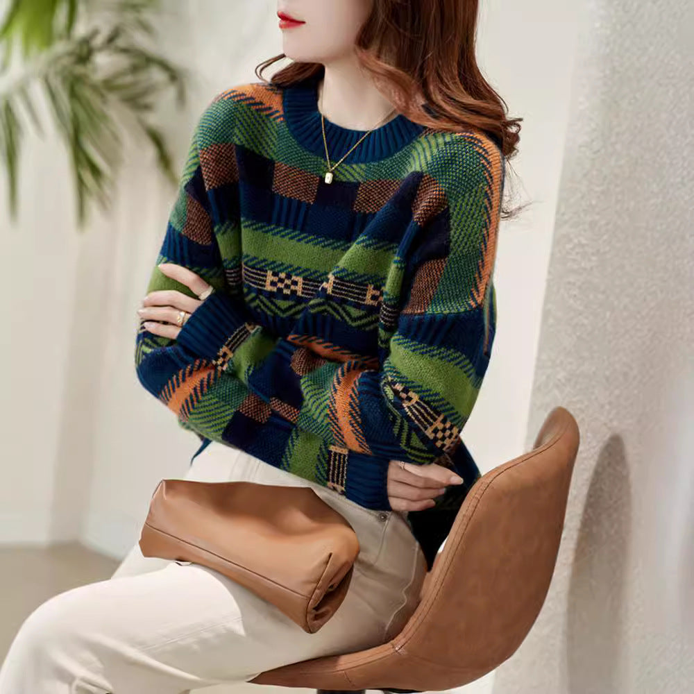 Damen Gemusterter Strickpullover mit Rundhalsausschnitt und weich-flauschiger Textur R&B