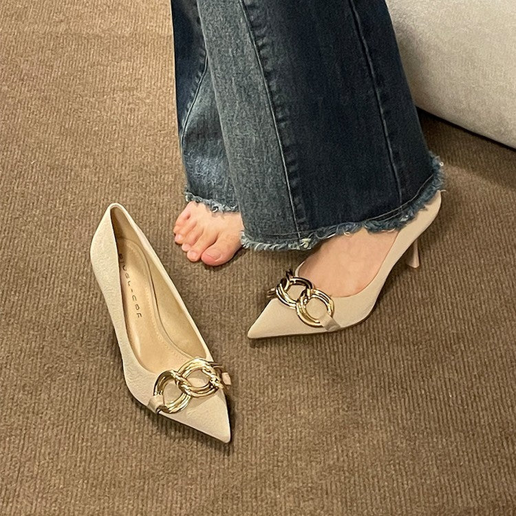 Damen elegante Pumps mit luxuriösem Riemen und spitzem Zehenbereich R&B