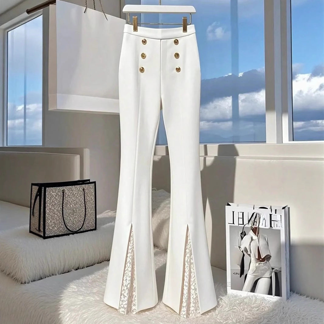 Damen Modische Flared-Hosen mit eleganten Knopfdetails und seitlichem Schlitz R&B