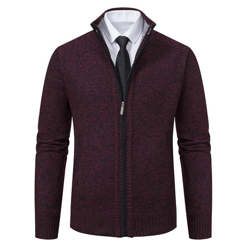 Herren elegante Strickjacke mit hohem Kragen und praktischem Reißverschluss R&B