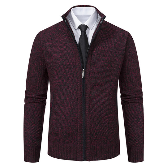 Herren elegante Strickjacke mit hohem Kragen und praktischem Reißverschluss R&B