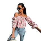 Damen Off-Shoulder Bluse mit Rüschendetails und floralen Mustern R&B