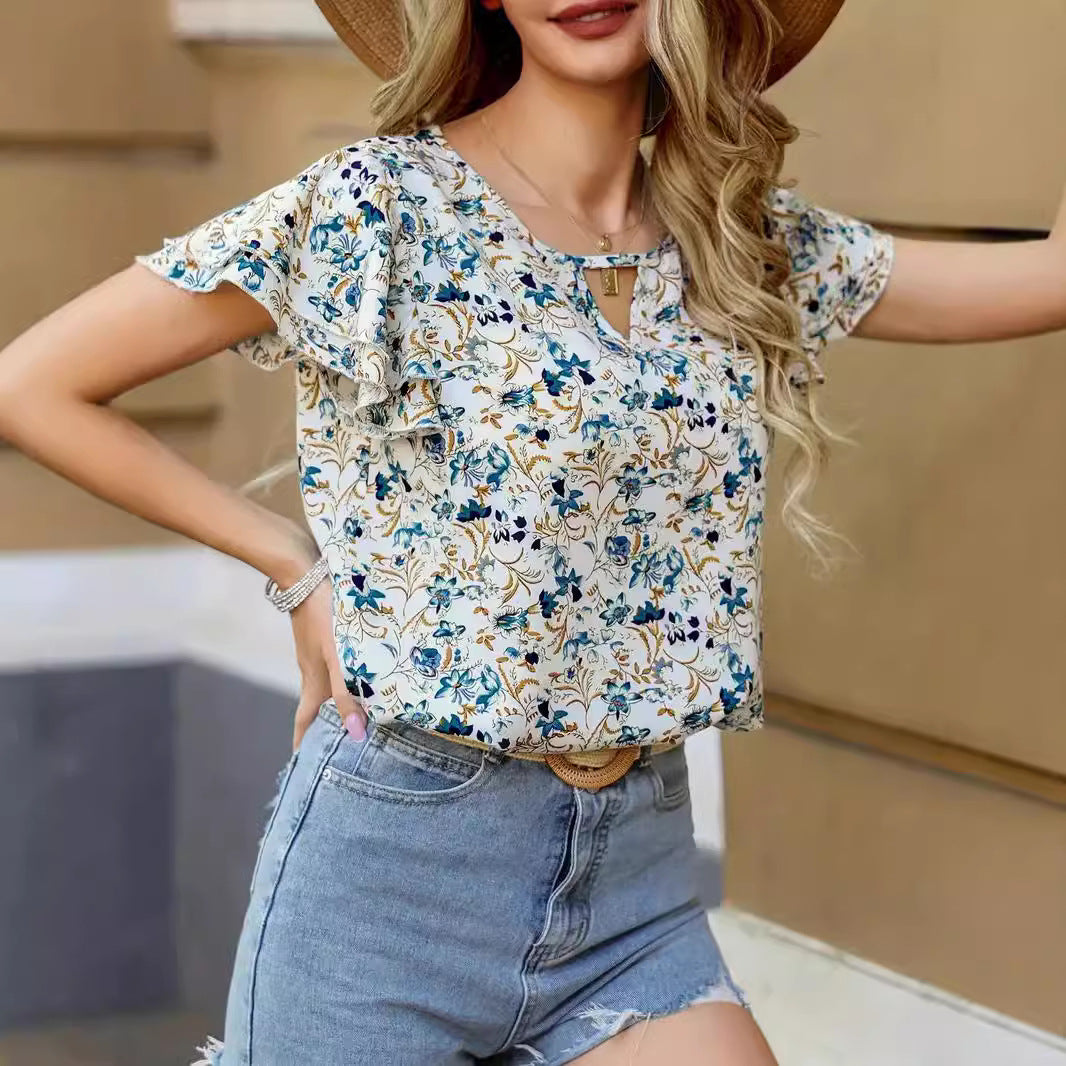 Damen Verspielte Bluse mit Rüschendetails und floralem Muster R&B