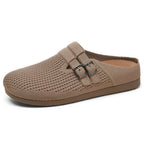 Damen nan gestrickter Clog-Mule mit doppelter Metallschnalle, atmungsaktivem 3D-Strickoberteil und ergonomischem Memory-Fußbett R&B