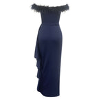 Damen Elegantes Abendkleid mit abnehmbaren Federdetails und asymmetrischem Schnitt R&B