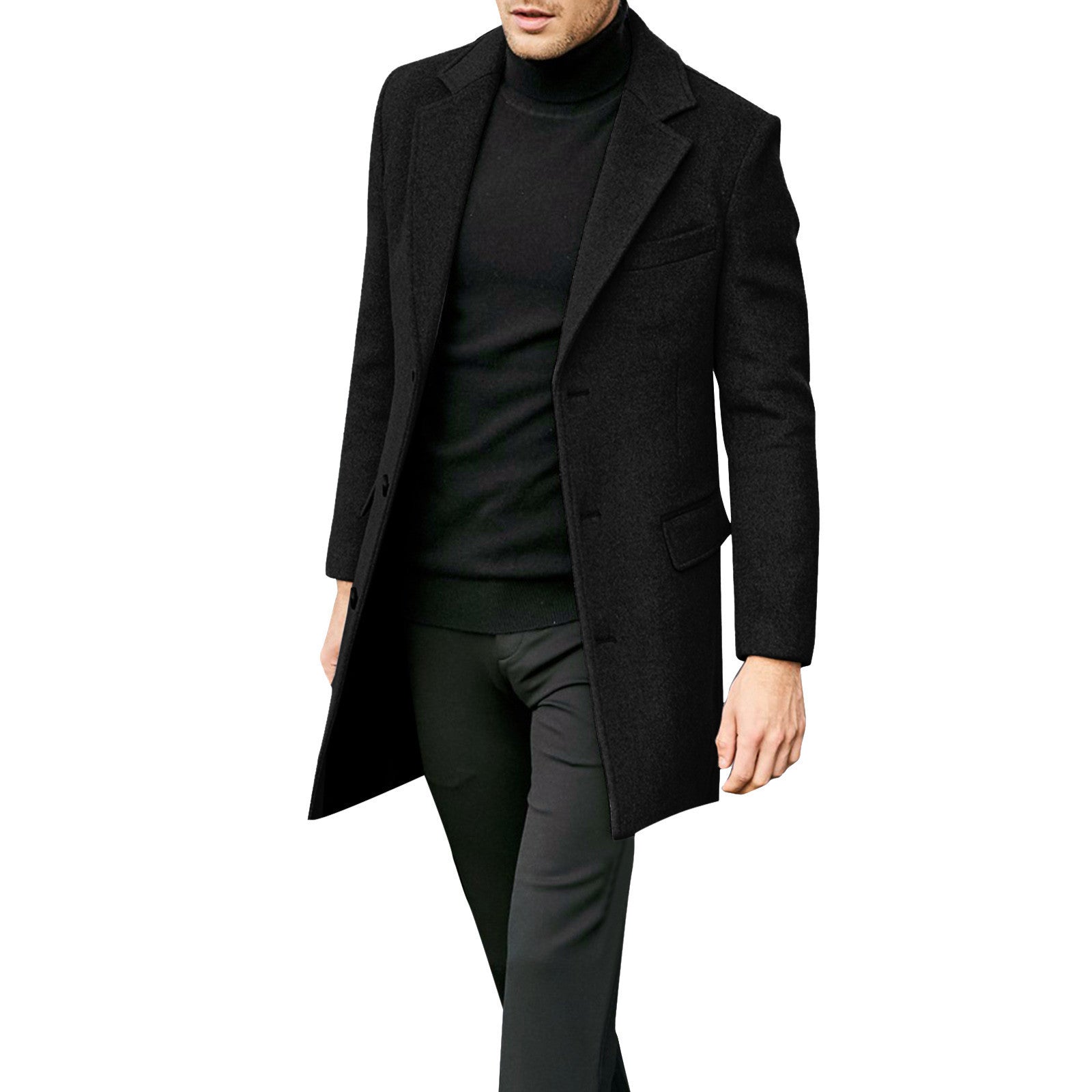 Herren eleganter Wollmantel mit klassischem Revers und verdeckten Knöpfen R&B