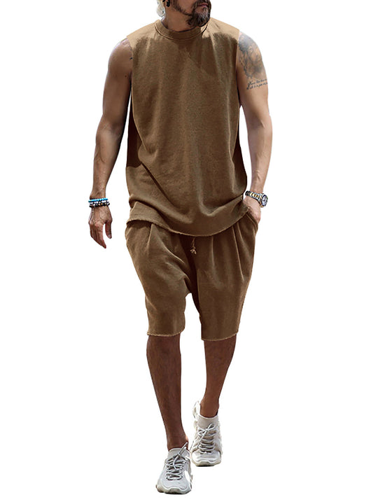 Herren sportliches Tanktop und Shorts-Set aus hochwertigem Baumwollmix R&B