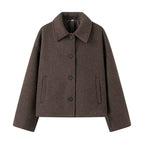 Damen modische kurze Wolljacke im Oversized-Stil mit Knopfverschluss R&B