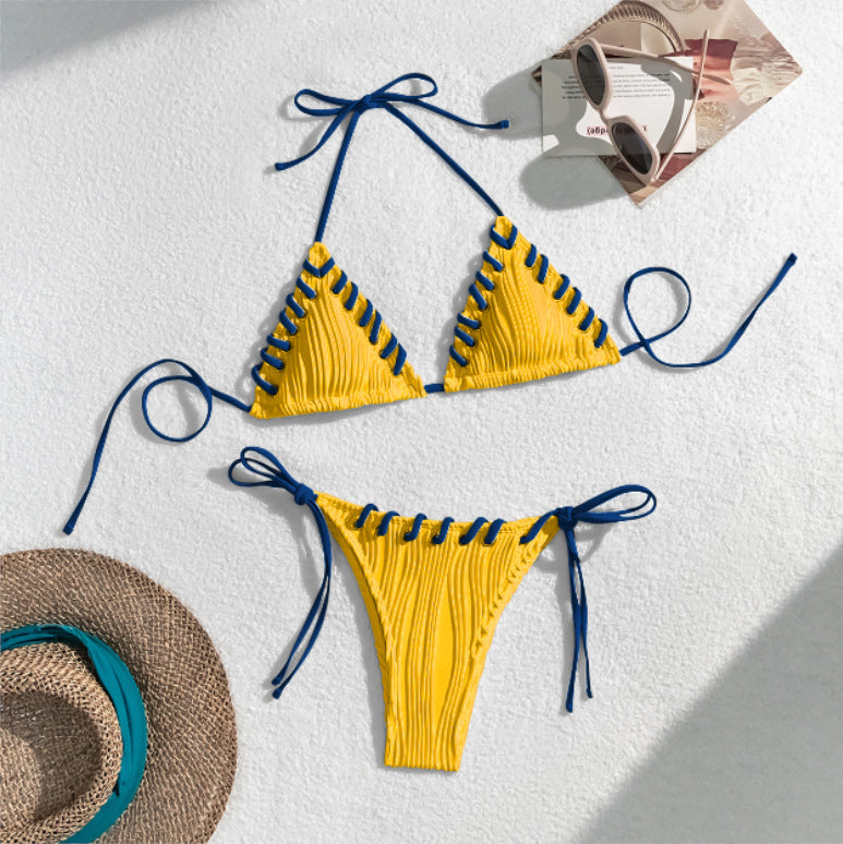 Damen Triangel-Bikini mit kontrastierenden Schnürdetails R&B
