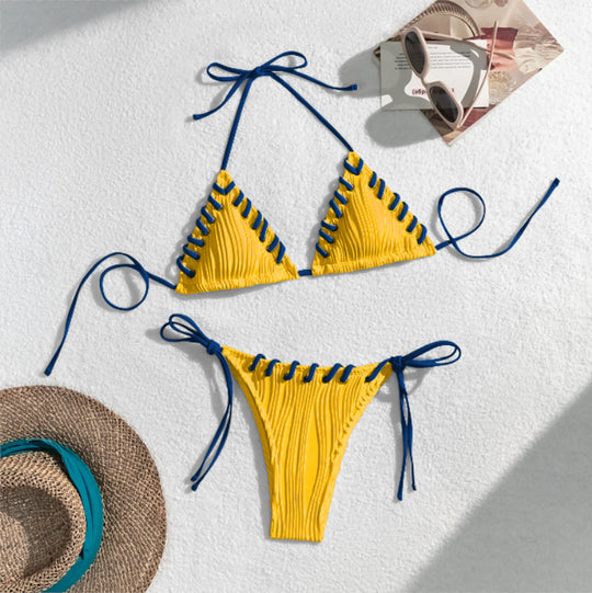 Damen Triangel-Bikini mit kontrastierenden Schnürdetails R&B