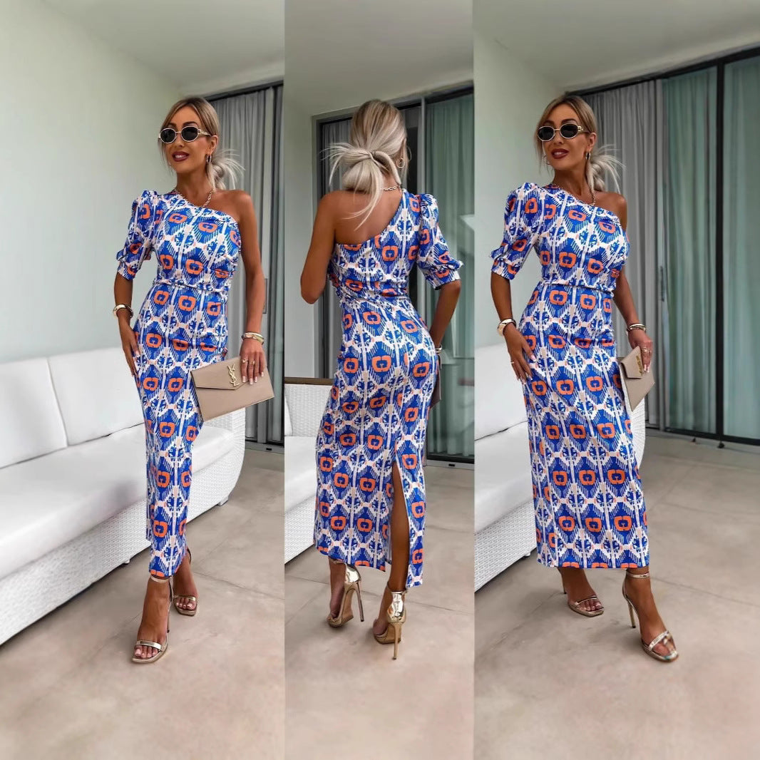 Damen Elegantes Knistern Maxikleid mit asymmetrischem Design und Rüschendetails R&B