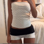 Damen Bandeau-Badeanzug mit Polka Dots und Shorts R&B