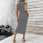 Damen Wickelmaxikleid mit Streifenmuster und elegantem Bund R&B