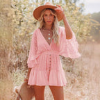 Damen Sommerliches Spitzenkleid mit weitem Schnitt und Knopfdetails R&B