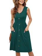 Damen Knielanges Sommerkleid mit Knopfdetails und praktischen Taschen R&B