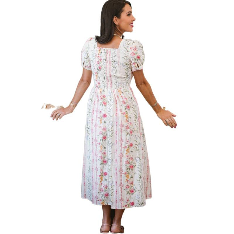 Damen Maxikleid mit floralem Design und langen Puffärmeln R&B