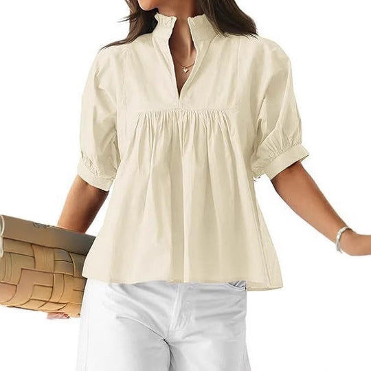 Damen elegante kurzärmlige Bluse mit Rüschendetails und lässigem Schnitt R&B