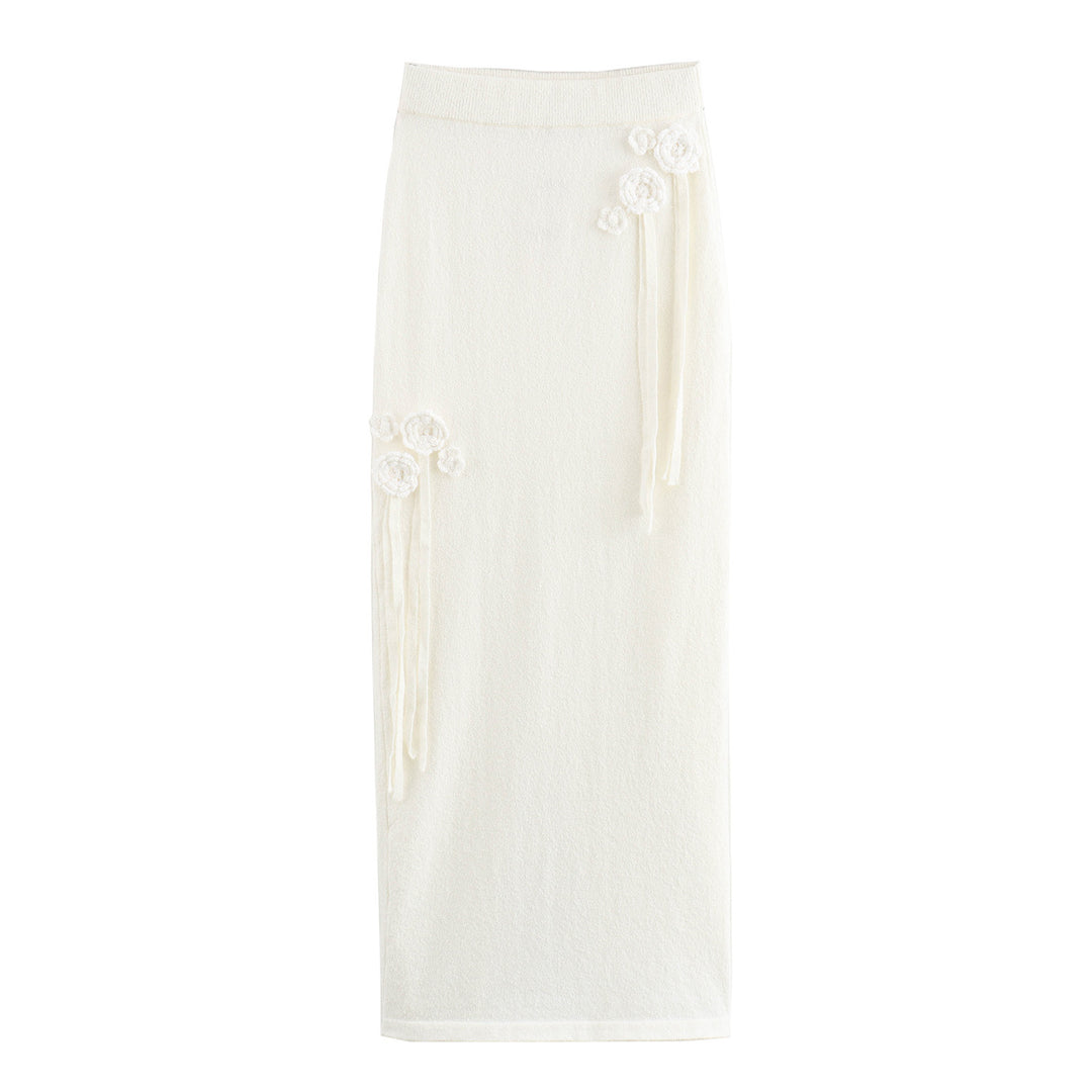 Damen Midi-Rock mit floralem Rüschendesign und elastischem Bund R&B