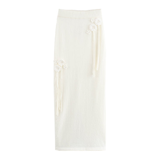 Damen Midi-Rock mit floralem Rüschendesign und elastischem Bund R&B