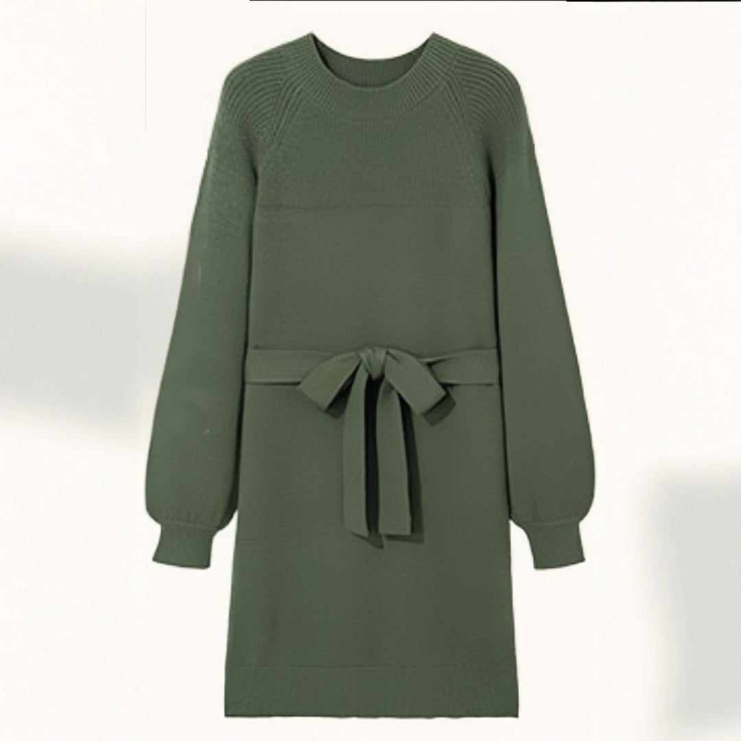 Damen Strickkleid mit Taillengürtel und langen Ärmeln R&B
