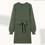 Damen Strickkleid mit Taillengürtel und langen Ärmeln R&B
