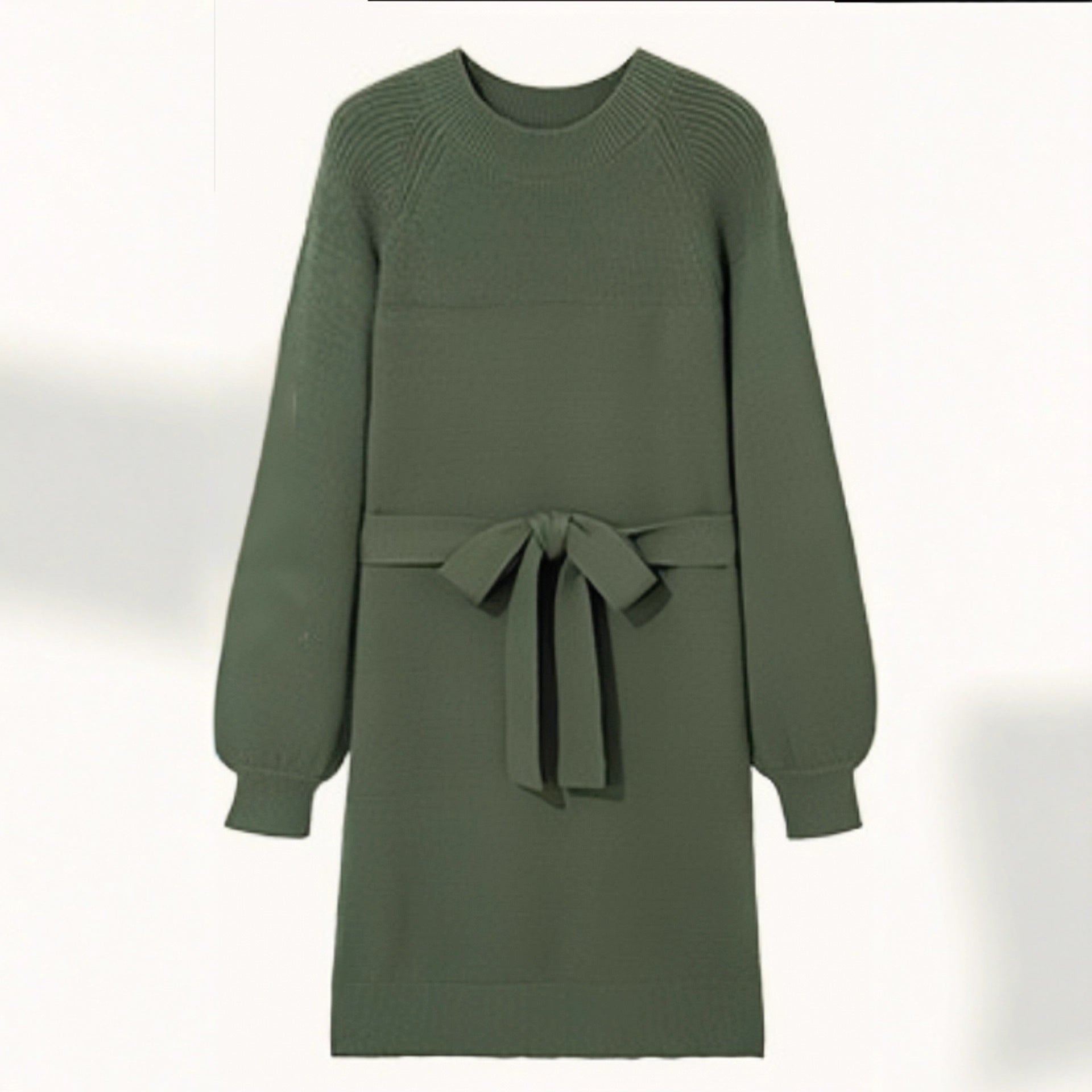 Damen Strickkleid mit Taillengürtel und langen Ärmeln R&B