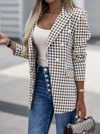 Damen elegante Blazerjacke im karierten Design mit Doppeltasten R&B