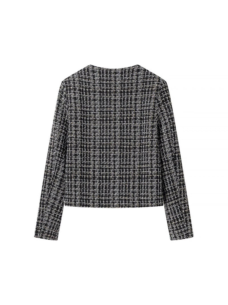 Damen elegante Tweed-Jacke mit goldenen Knöpfen R&B