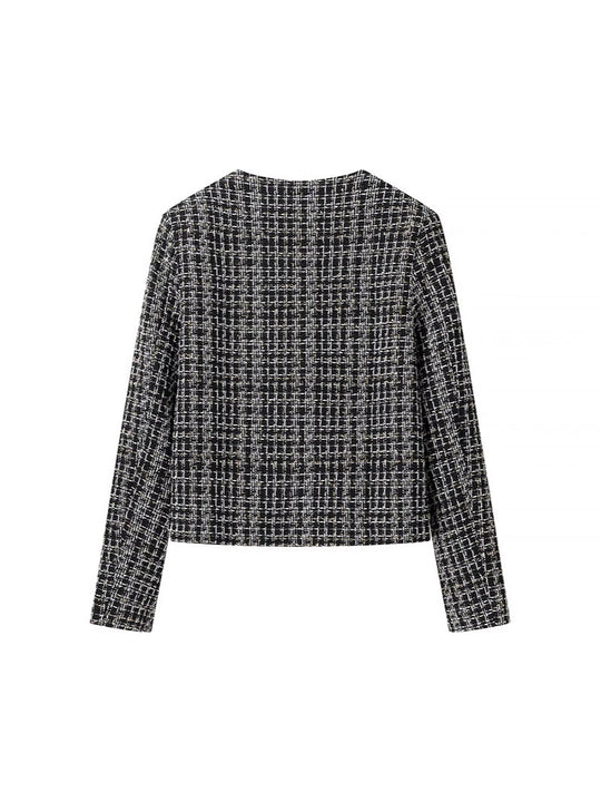 Damen elegante Tweed-Jacke mit goldenen Knöpfen R&B