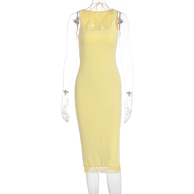 Damen Elegantes Langarm-Kleid mit Spitzenbordüre R&B
