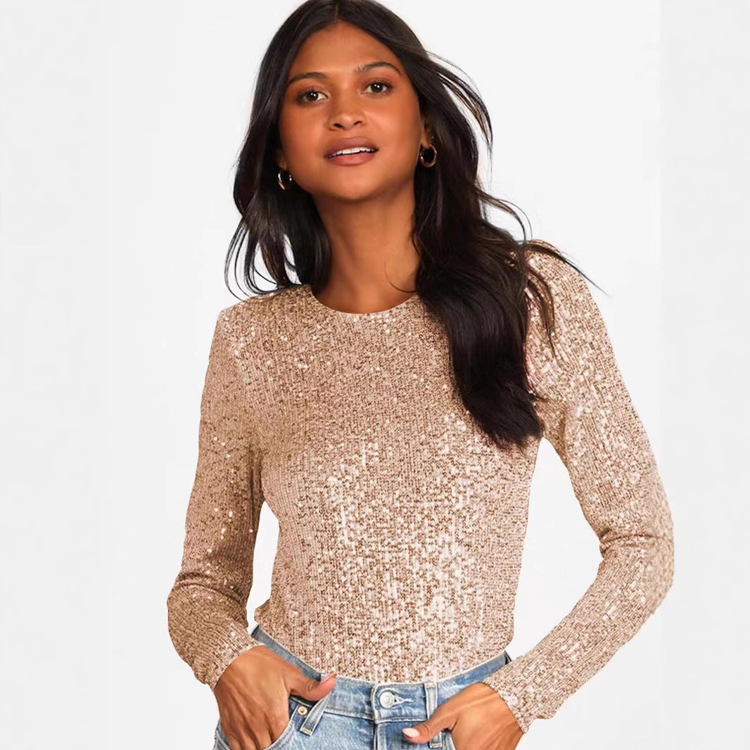 Damen Funktionsreicher Pailletten-Bodysuit mit langem Arm R&B