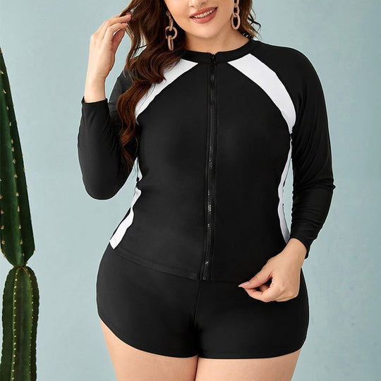 Damen UV-Schutz Sport Badeanzug mit langem Arm und kurzer Hose R&B