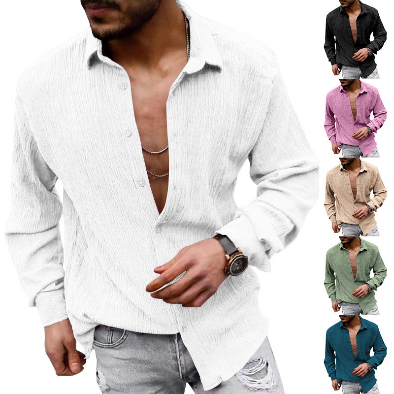 Herren lässiges Langarmhemd mit strukturiertem Gewebe und modernem Look R&B