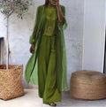 Damen nan eleganter Chiffon-Zweiteiler mit weiter geschnittener Palazzohose und langem Kimono-Überwurf R&B