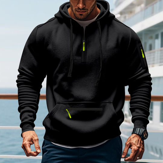 Herren sportlicher Kapuzenpullover mit praktischem Zwei-Wege-Reißverschluss und seitlichen Taschen R&B