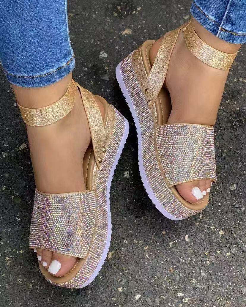 Damen Glamouröse Sandalen mit funkelndem Strass und hohem Plateau R&B