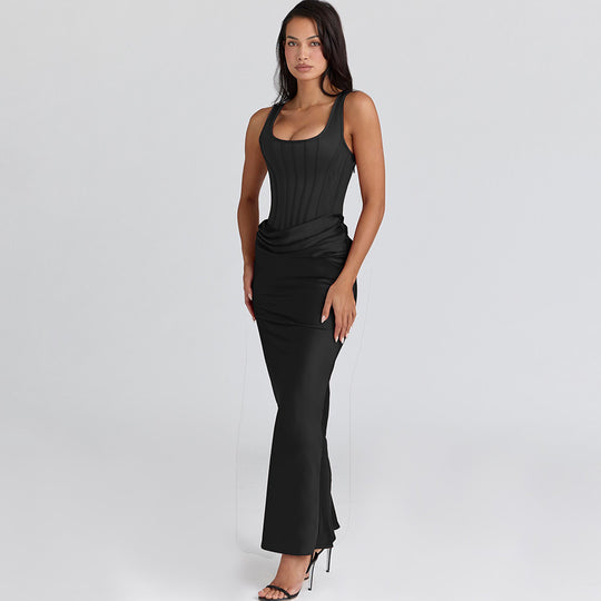 Damen Maxikleid mit figurbetonendem Oberteil und elegantem Drapierungseffekt R&B