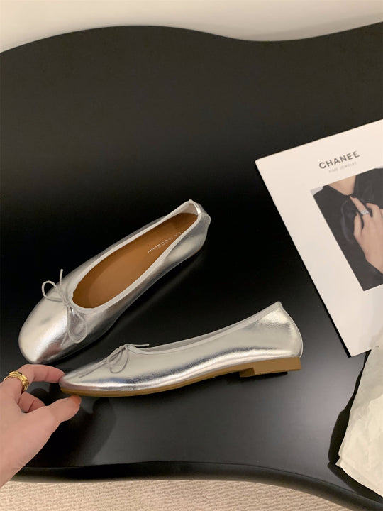 Damen Ballerinas mit funkelnder Metallic-Oberfläche und zartem Schleifendesign R&B