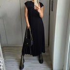 Damen Plissee Maxikleid mit praktischem Taschen und elegantem Schnitt R&B
