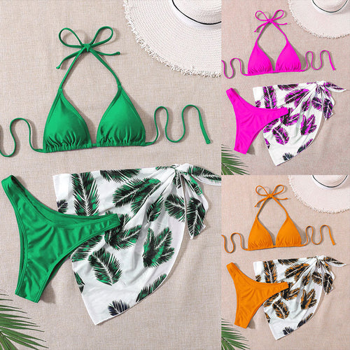Damen Triangel-Bikini-Set mit modischem Wickelrock R&B